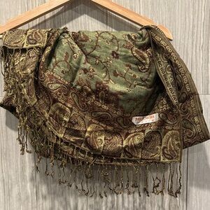 Pashmina Olive and Chocolate Paisley Wrap